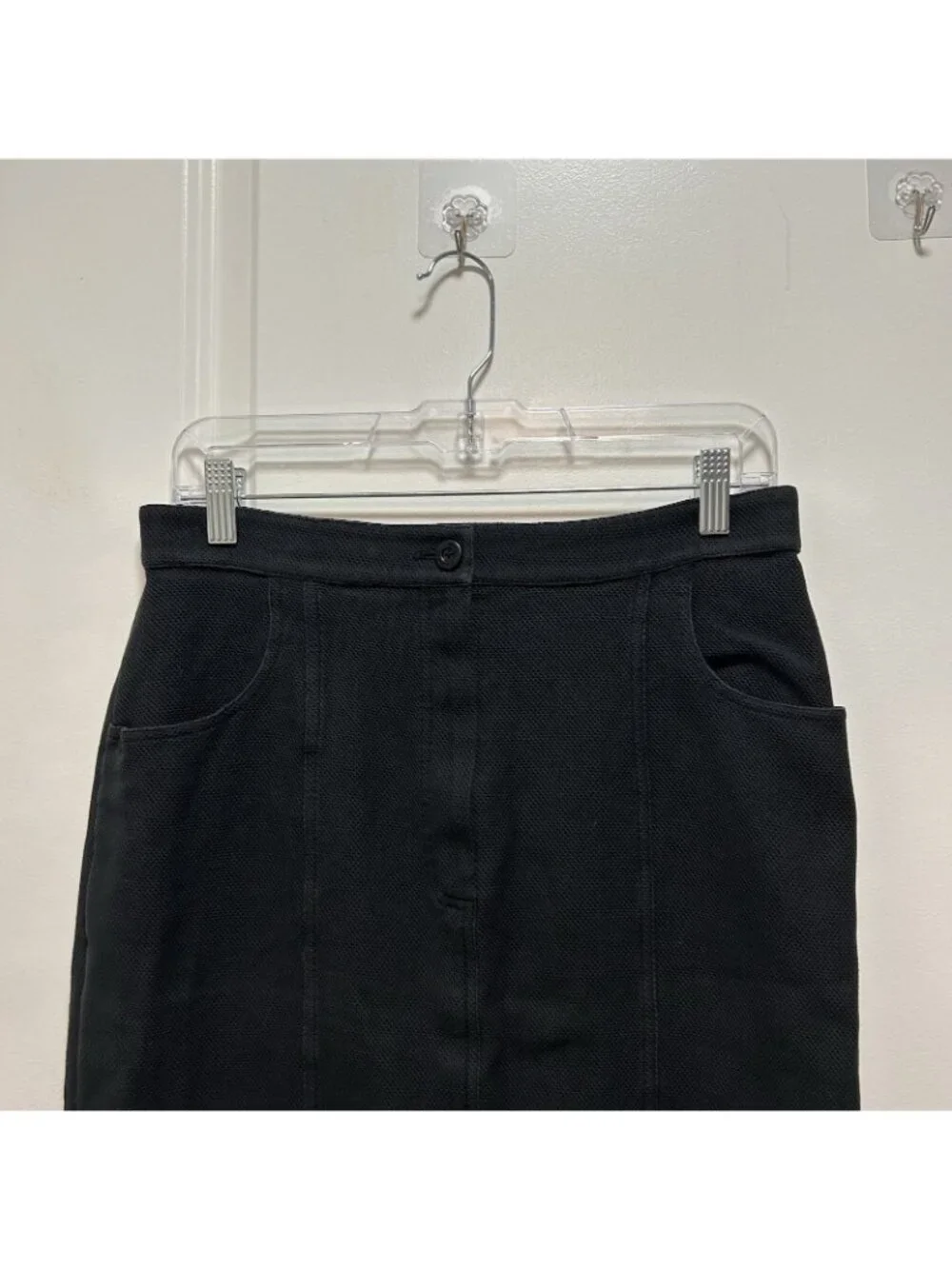 Chanel Vintage Linen Blend Wool Button Front Pencil Skirt Buttons Pocket Small